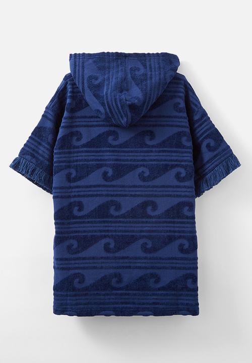 Cotton On - Kids short sleeve hooded towel - petty blue/jacquard waves
