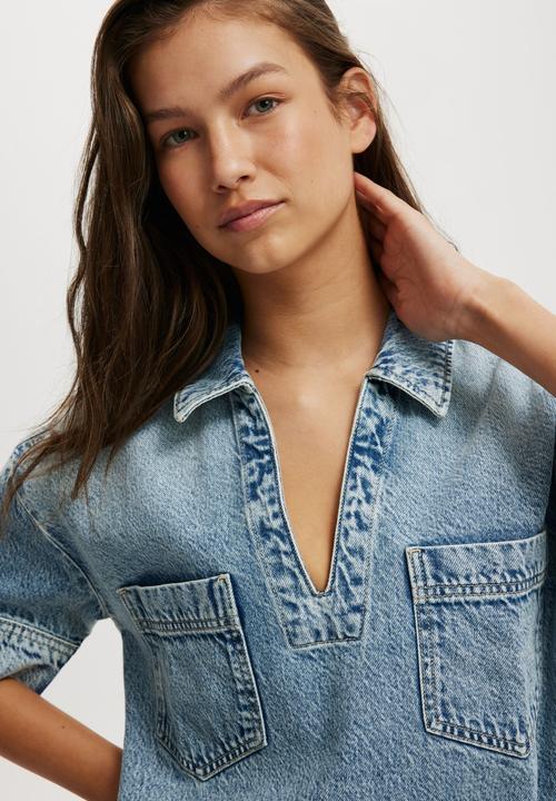 Cotton On - Tia Denim Dress - Oasis Blue