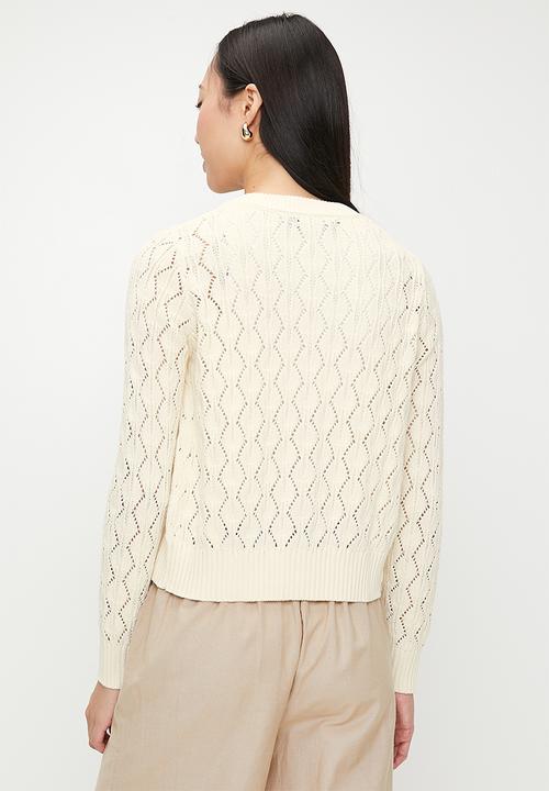 French Connection - Knit Pointelle Cardigan - Ecru