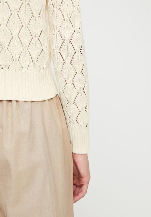 French Connection - Knit Pointelle Cardigan - Ecru