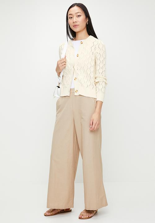 French Connection - Knit Pointelle Cardigan - Ecru