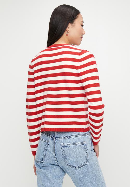 French Connection - Boxy Stripe Cardigan - Poppy & Ivory