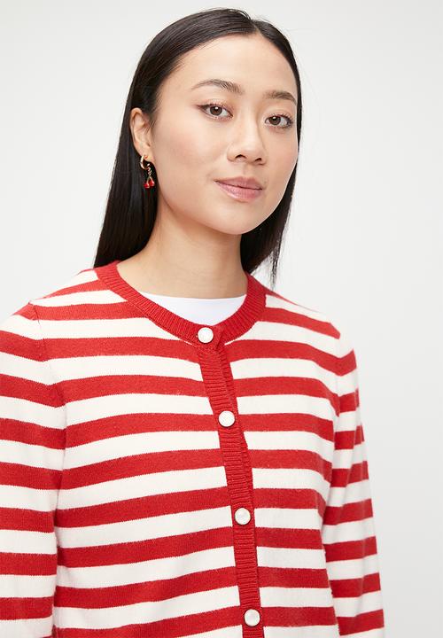 French Connection - Boxy Stripe Cardigan - Poppy & Ivory