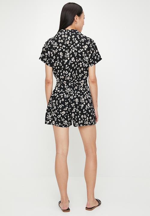 French Connection - Shasta Daisy Print Playsuit - Black