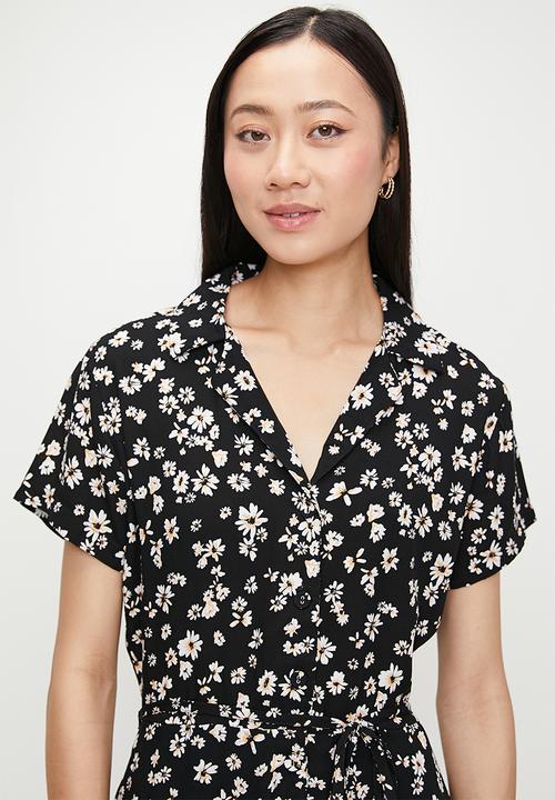 French Connection - Shasta Daisy Print Playsuit - Black