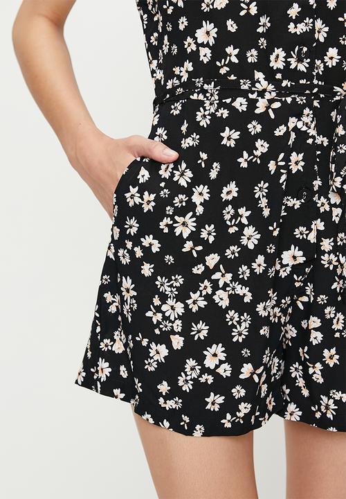 French Connection - Shasta Daisy Print Playsuit - Black