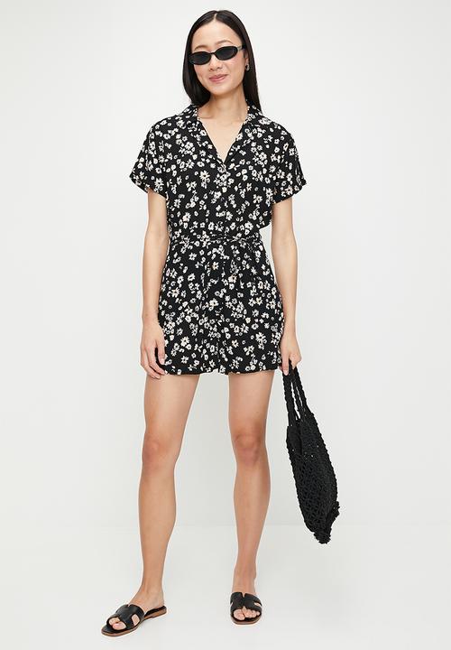 French Connection - Shasta Daisy Print Playsuit - Black