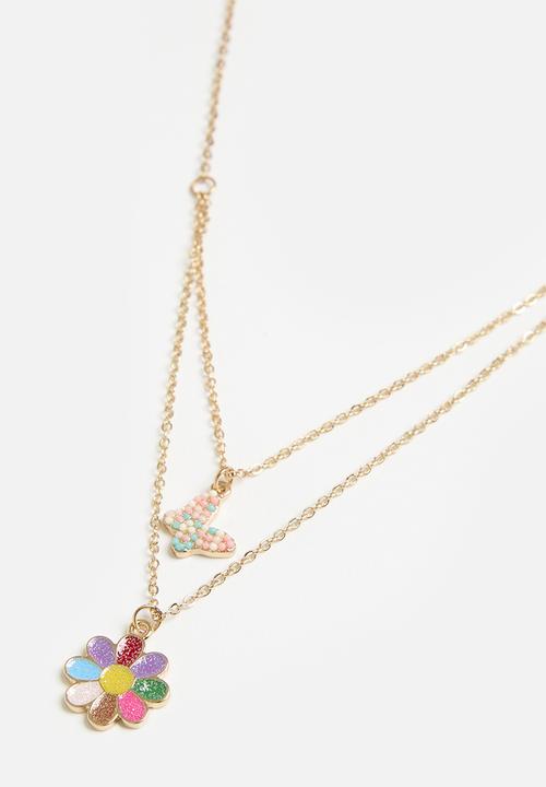Pop Candy - Multilayer floral necklace - gold 