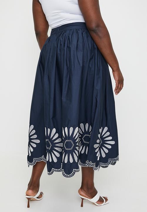 edit - Embroidered mid skirt - ink