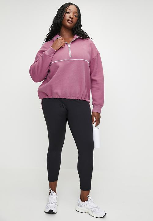 Cotton On - Plus Plush Essential Half Zip Jumper - Red Violet