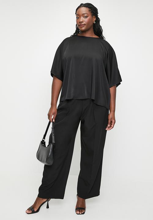edit - Satin shell with back pleat detail plus - black