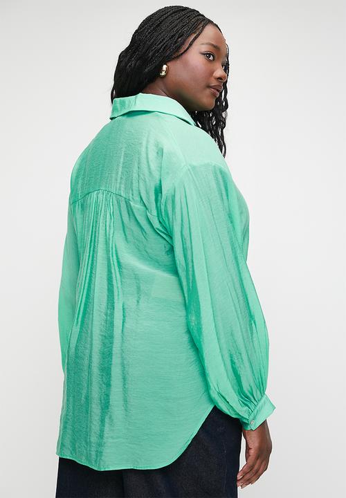 Me&B - Plus The Sheer Bellow Sleeve Shirt  - Seafoam