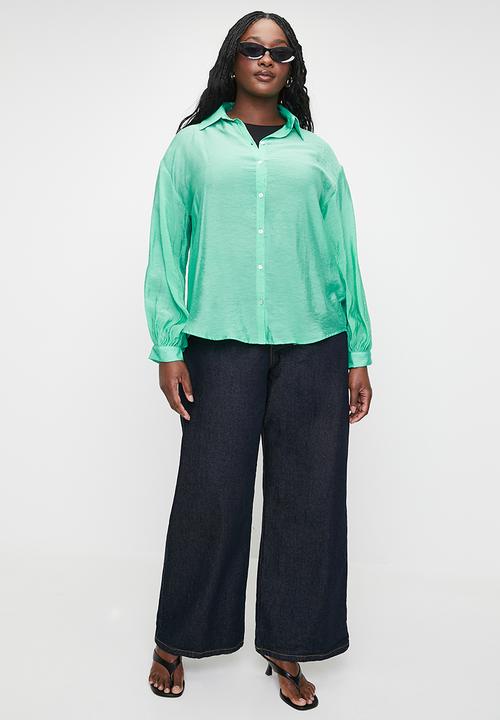 Me&B - Plus The Sheer Bellow Sleeve Shirt  - Seafoam