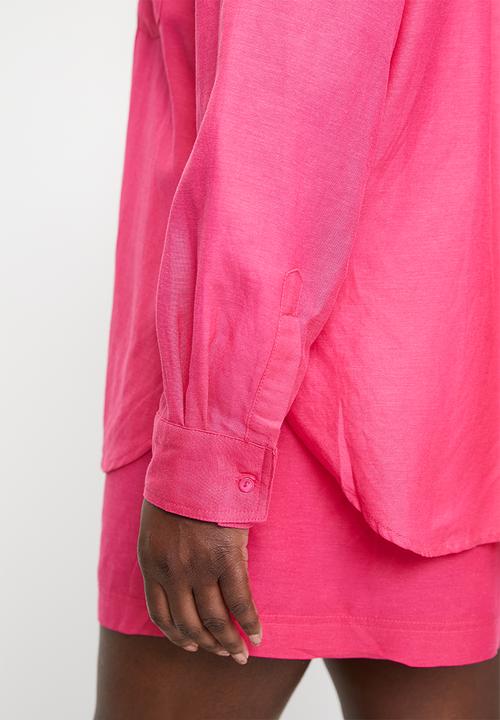 Me&B - Plus Linen One Pocket Shirt  - Pink