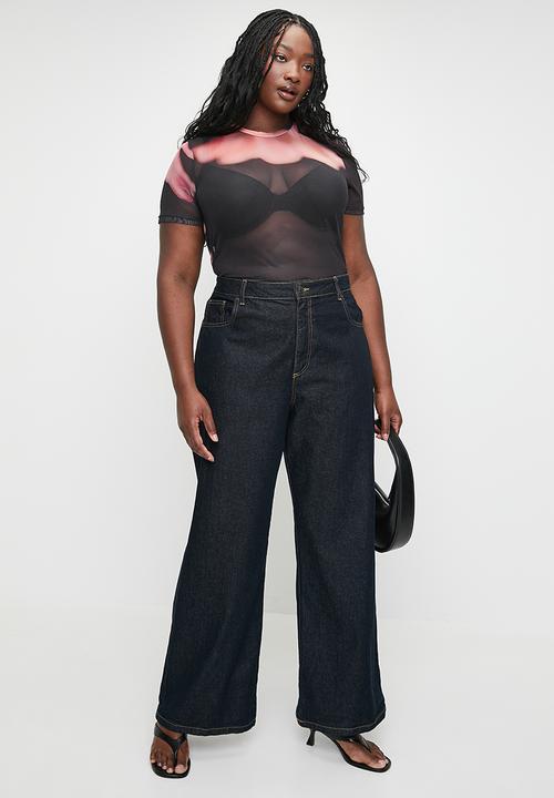 Me&B - Plus Printed Mesh Tee - Sunsetflower