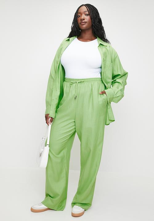 Me&B - Plus Straight Leg Linen Pants - Mint