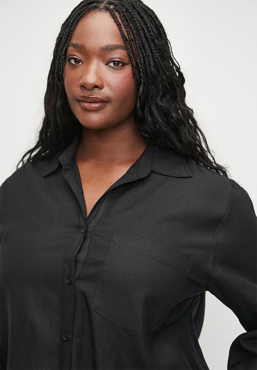 Me&B - Plus linen one pocket shirt - black