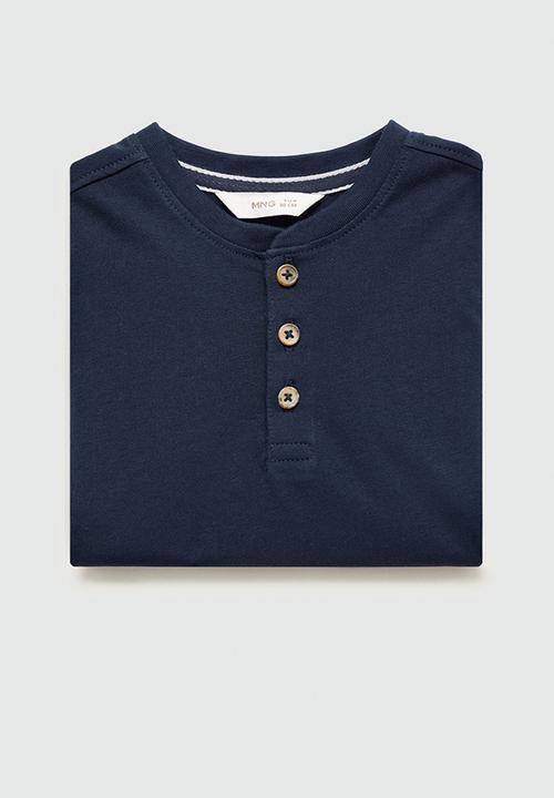 MANGO - T-shirt henleyb7 - navy