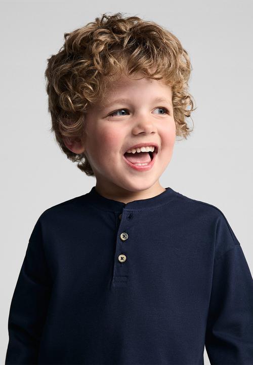 MANGO - T-shirt henleyb7 - navy