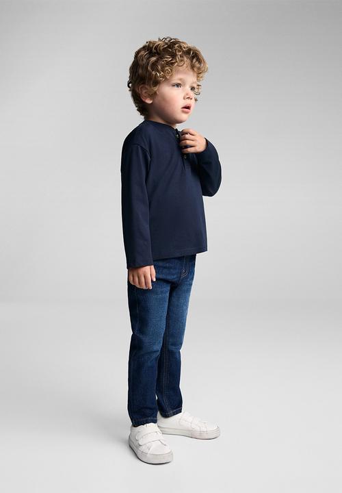 MANGO - T-shirt henleyb7 - navy