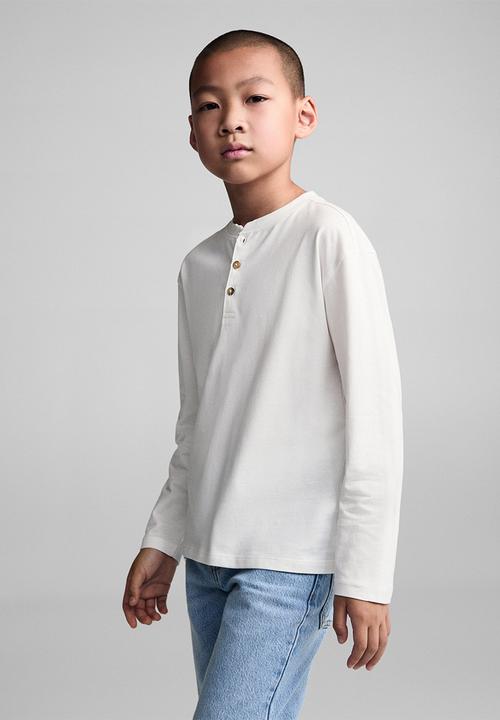 MANGO - T-shirt henley7 - natural