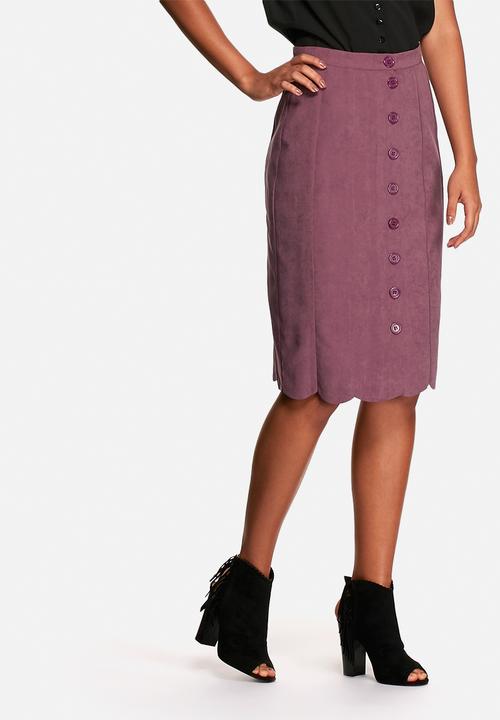Neon Rose - Suede button front midi skirt