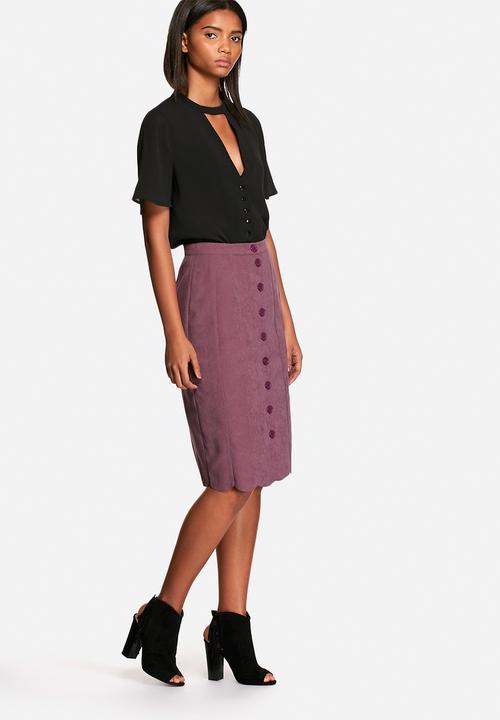 Neon Rose - Suede button front midi skirt