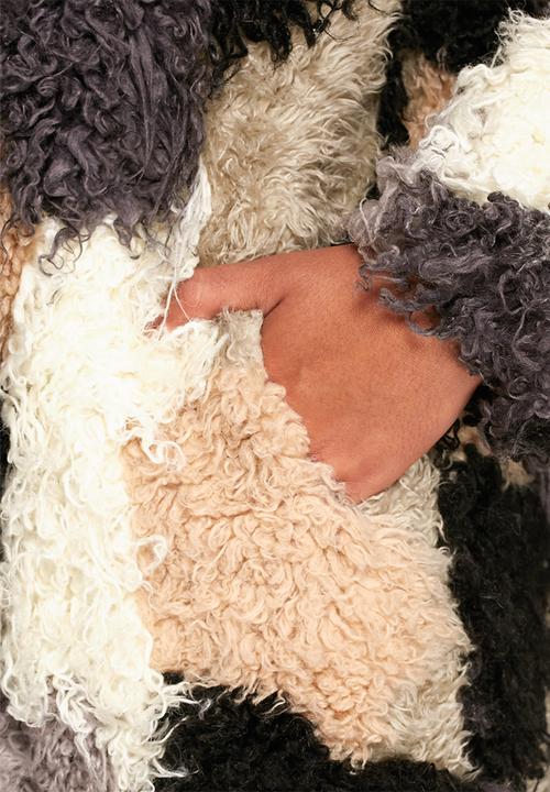 Neon Rose - Patchwork shearling coat