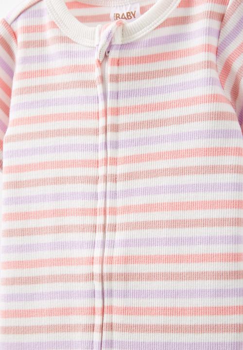 Cotton On - The short sleeve zip romper - vanilla-zephyr/summer stripe