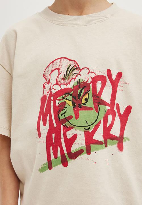 Cotton On - License drop shoulder short sleeve tee - lcn drs rainy day/grinch merry merry