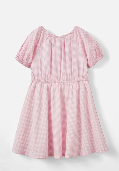 Cotton On - Rose puff sleeve dress - blush pink/mini grid