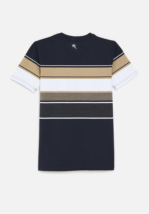 SOVIET - Boys v-neck y/dye stripe - navy