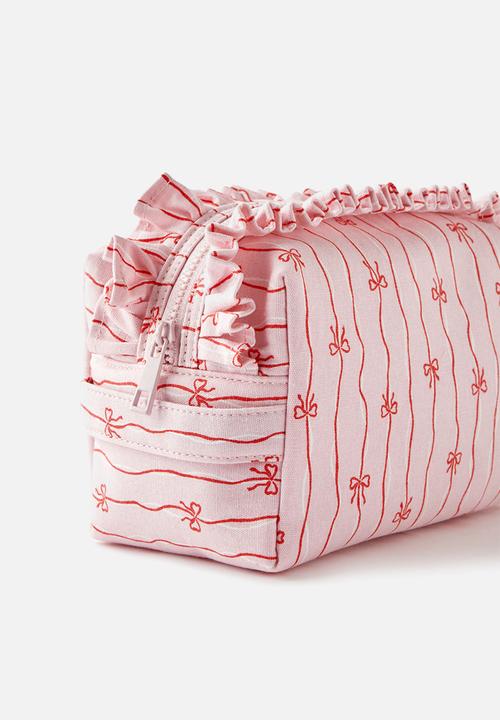 Cotton On - Cosmetic Case - Bow Stripe Pink