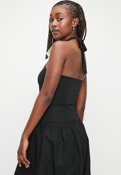 MILLA - Halter bow front bodysuit - black