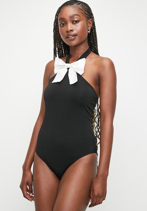 MILLA - Halter bow front bodysuit - black