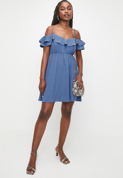Ruffle overlay mini dress - Blue