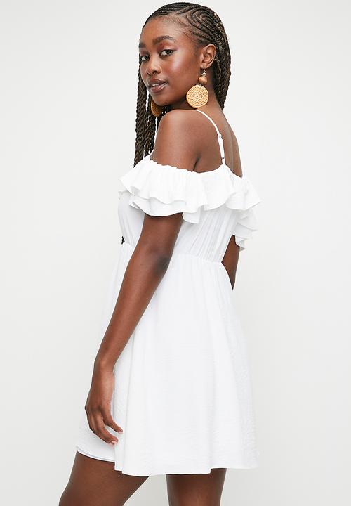 MILLA - Ruffle overlay mini dress - White
