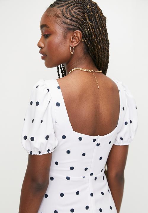 MILLA - Puff Sleeve Fit & Flare Midi Dress - Spot