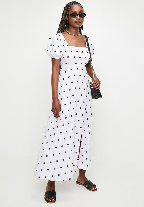 MILLA - Puff Sleeve Fit & Flare Midi Dress - Spot