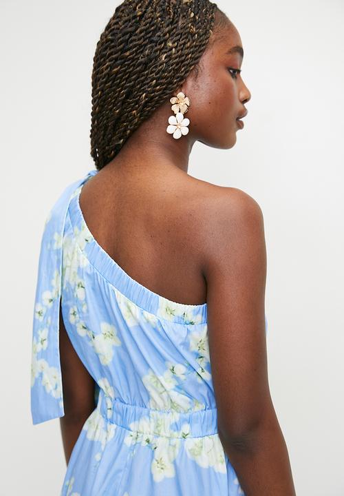MILLA - Asymmetric Fit & Flare Mini Dress - Soft Blue Snowbell AOP
