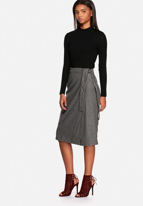 Neon Rose - Wool tie waist midi skirt