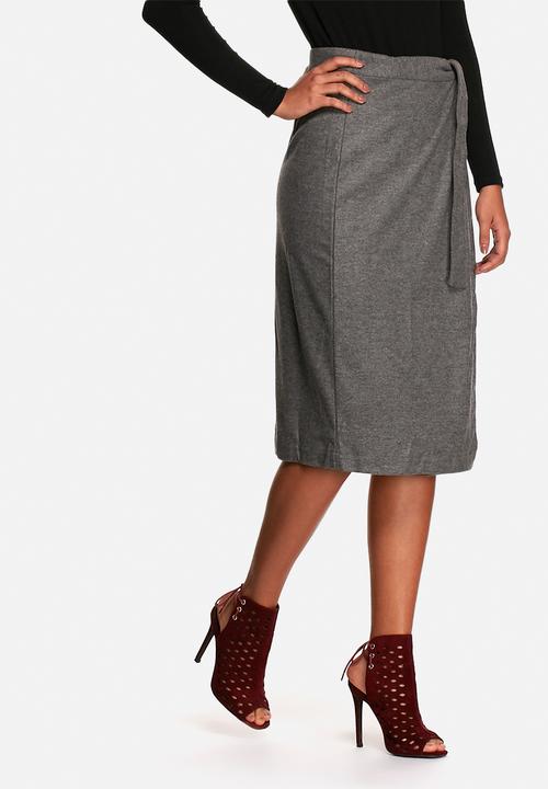 Neon Rose - Wool tie waist midi skirt