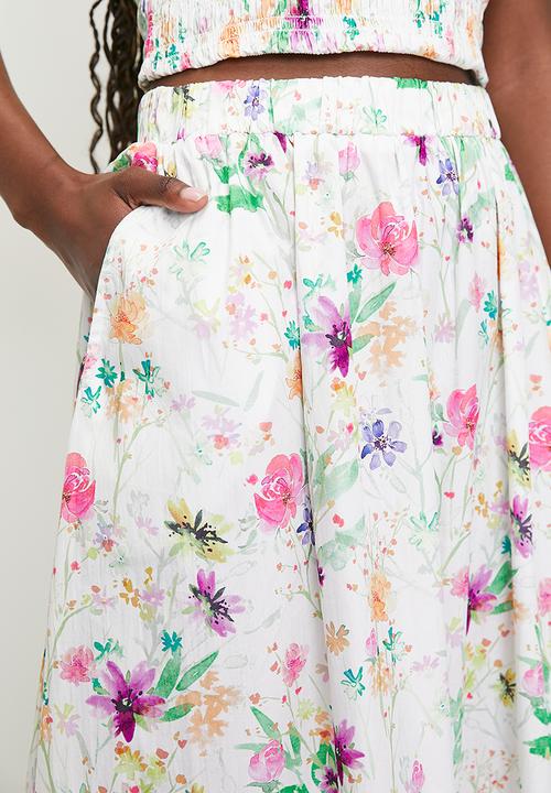 MILLA - Printed gathered waist midi skirt (co- ord) - fresh watercolour floral