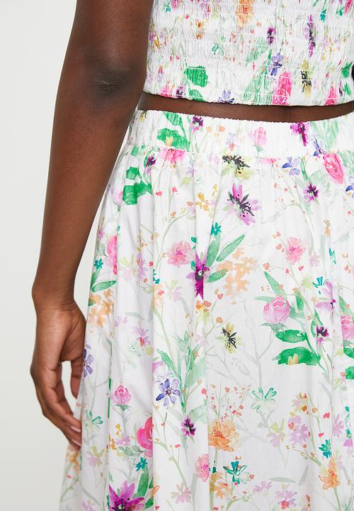 MILLA - Printed gathered waist midi skirt (co- ord) - fresh watercolour floral