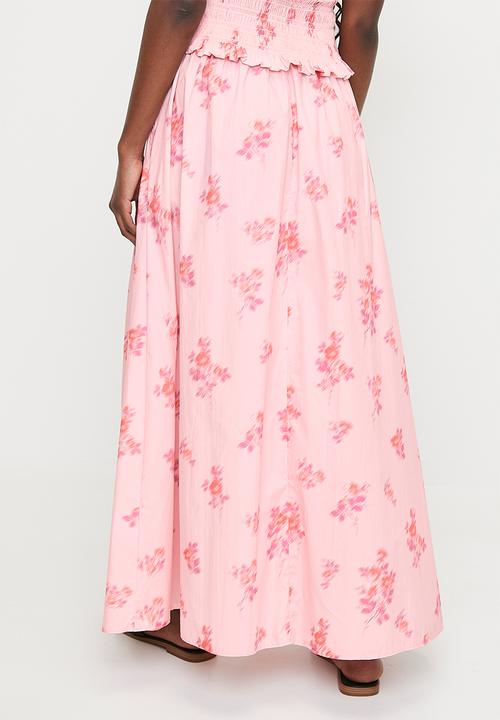 MILLA - Printed gathered waist midi skirt (co- ord)- pink ditsy relief