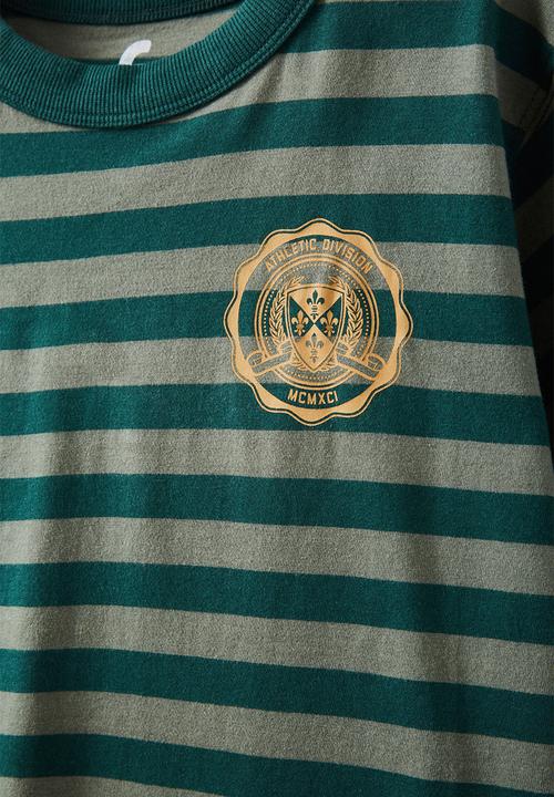 Cotton On - Jonny short sleeve print tee - pine tree green/swag green stripe athletic