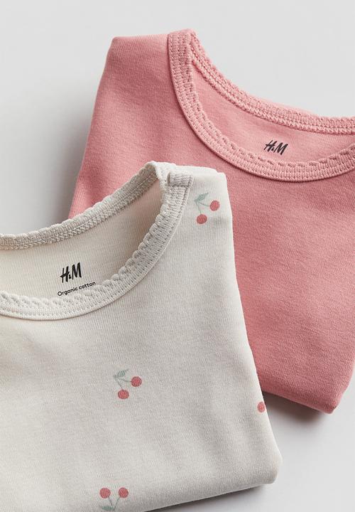 H&M - 2 pack short-sleeved bodysuits - pink & white
