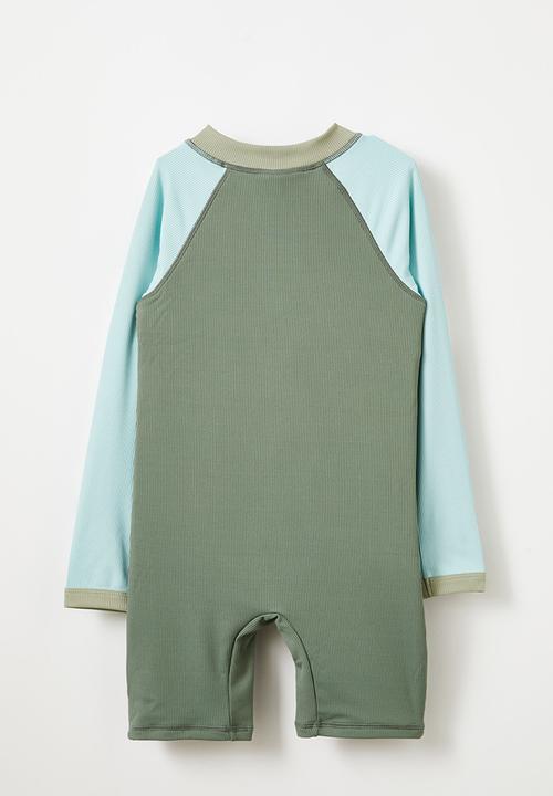 Cotton On - Felix long sleeve all in one - swag green/barber blue splice