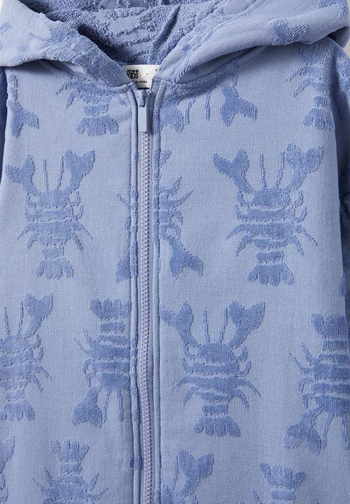 Cotton On - Kids zip thru hooded towel - steel/jacquard lobsters