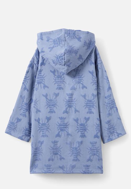 Cotton On - Kids zip thru hooded towel - steel/jacquard lobsters